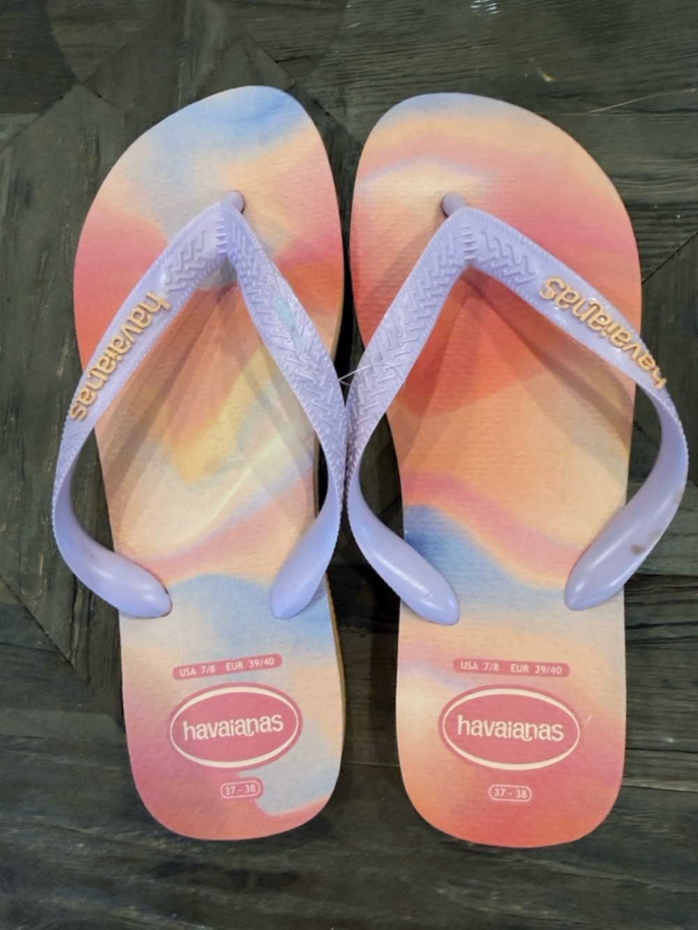 Havaianas Pastel Tie-Dye Flip Flops with Lavender Straps